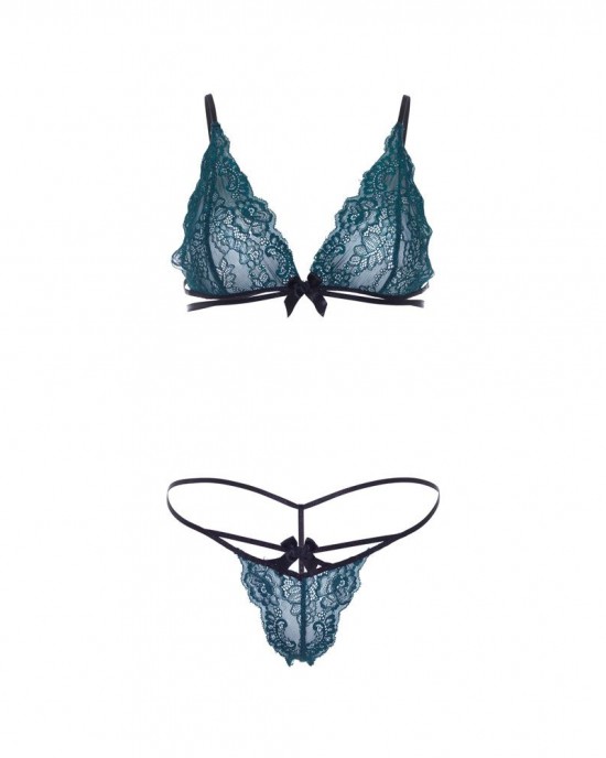 Leg Avenue Teal Lace Bralette And Matching String Panty