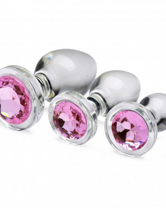 XR Pink Gem Glass Anal Plug Set