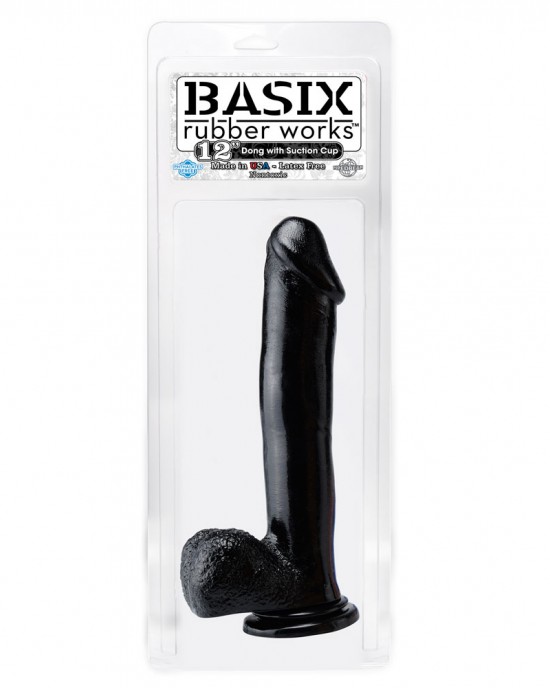 Basix 12 Inch Dong With Suction Cup Black