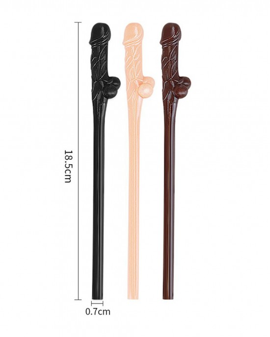 Lovetoy Pack Of 9 Willy Straws Black Brown And Pink
