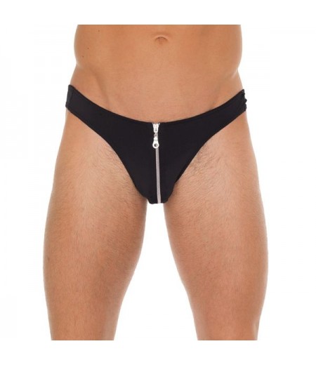 Mens Black GString With Zipper On Pouch