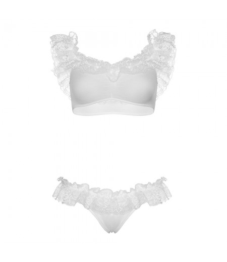 Leg Avenue Lace Ruffle Crop Top and Panty UK 8 to 14
