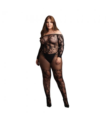 Le Desir Bodystocking With Off Shoulder Long Sleeves
