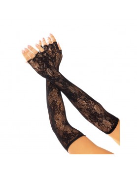 Leg Ave Floral Net Fingerless Gloves Black