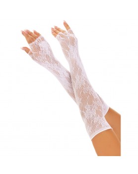 Leg Ave Floral Net Fingerless Gloves White