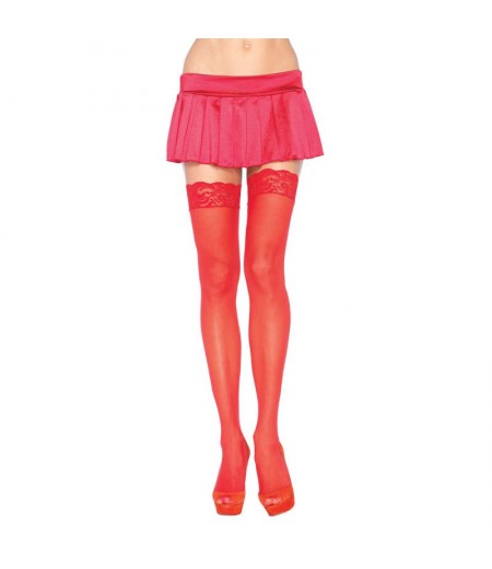 Leg Avenue Sheer Thigh Highs With Lace Tops Red  UK 8 to 14