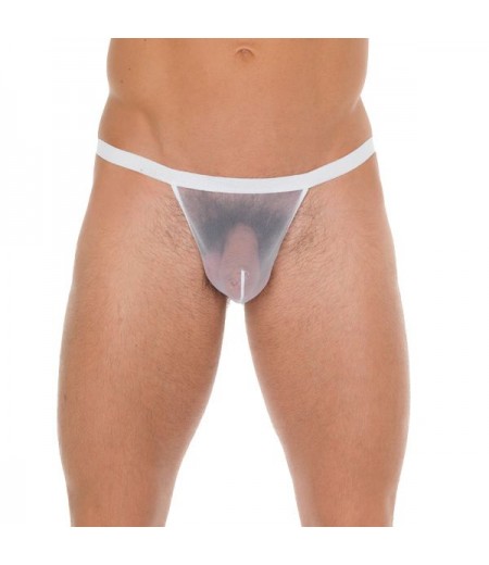 Mens White GString With White Mesh Pouch