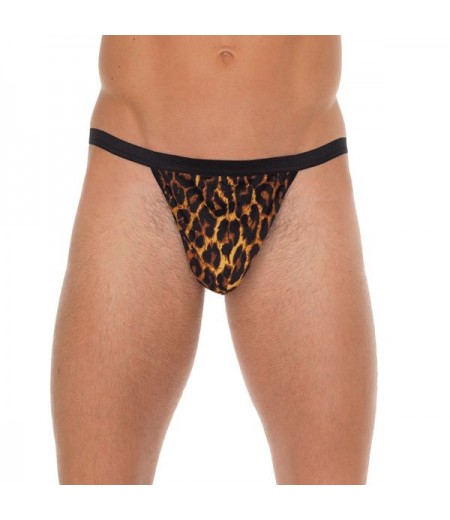 Mens Black GString With Leopard Print Pouch