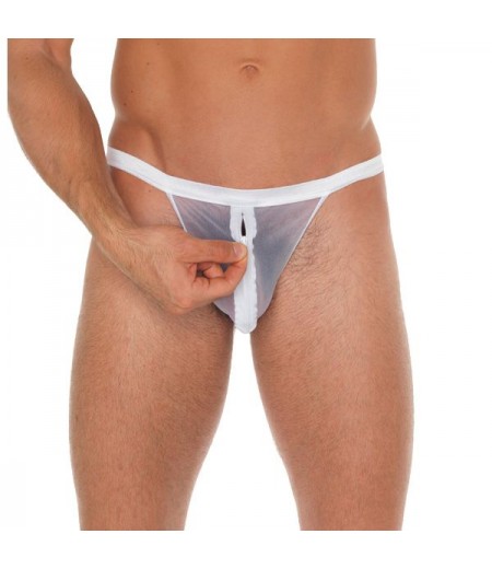 Mens White Mesh Pouch With GString