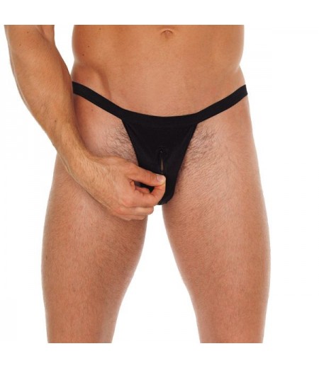 Mens Black Pouch GString With Zipper