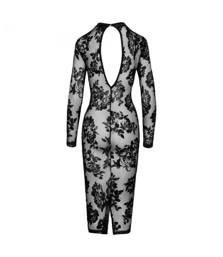 Noir Tight Fitting Floral Transparent Dress