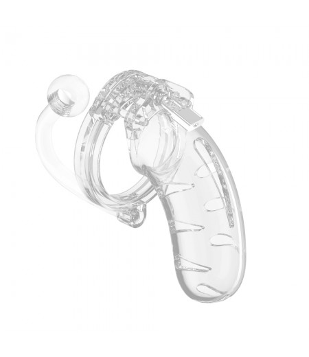 Man Cage 11  Male 4.5 Inch Clear Chastity Cage With Anal Plug