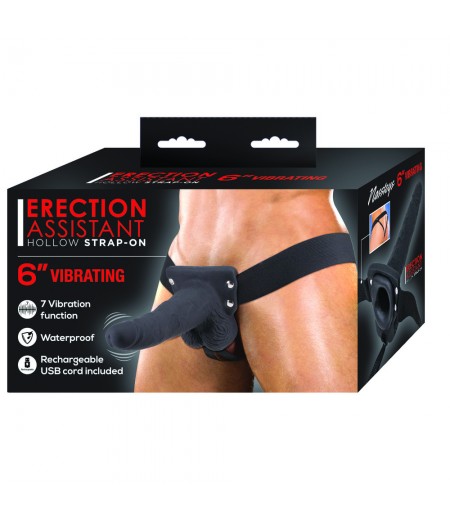 Erection Assistant Hollow Vibrating StrapOn 6 inch Black